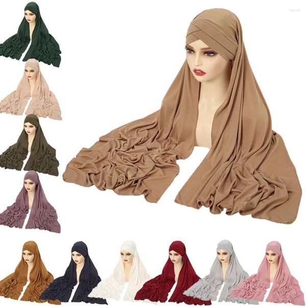 Ethnische Kleidung Stirnkreuzhut mit Schal Instant Hijab Frauen Muslim Amira Turban Schal Wrack Headscarf Schals Cap Bandanas Turbante Turbante