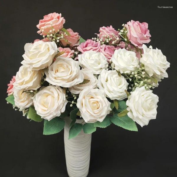 Dekorative Blumen 9-Kopf-Prinzessin Rose Simulation Blume Bündel POGROGROFORTE Hochzeit künstliche Dekoration