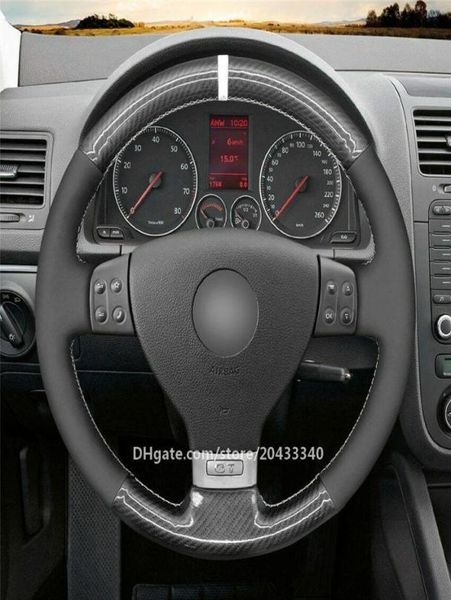 Coperchio del volante in fibra di carbonio in pelle scamosciata nera per VW Golf 5 Golf Plus Passat8093426