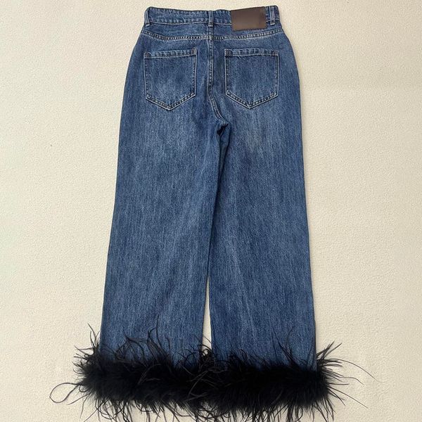 Feather Women Jeans Luxury Designer Blue Denim Hosen Freizeitbeschäftigte tägliche Ins Modes Streetstyle Jeanshose