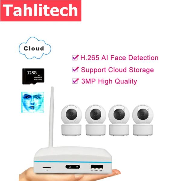 Kameras Tahlitech 2Ch/4Ch Mini NVR Kit 3MP WiFi Outdoor -Kamera Wireless Überwachung Kamera -System Support AI Face Detect und Two Way Audio