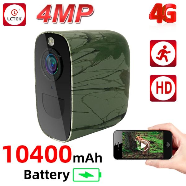 Kameras LCLCTEK 4G SIM KARTE BATTERAINGELETTE HERKAUSE VOLLSTÄNDIGE FÜNFEN 4MP PIR DELERUNG IP66 Outdoor Wireless CCTV -Überwachung Cam