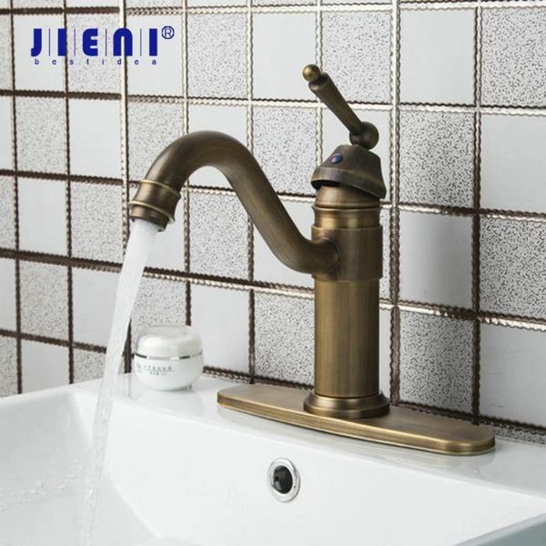 Rubinetti del lavandino da bagno jieni girevole sporco antichi roccione in ottone 2 manici con tappo d'acqua vintage piastra di copertura