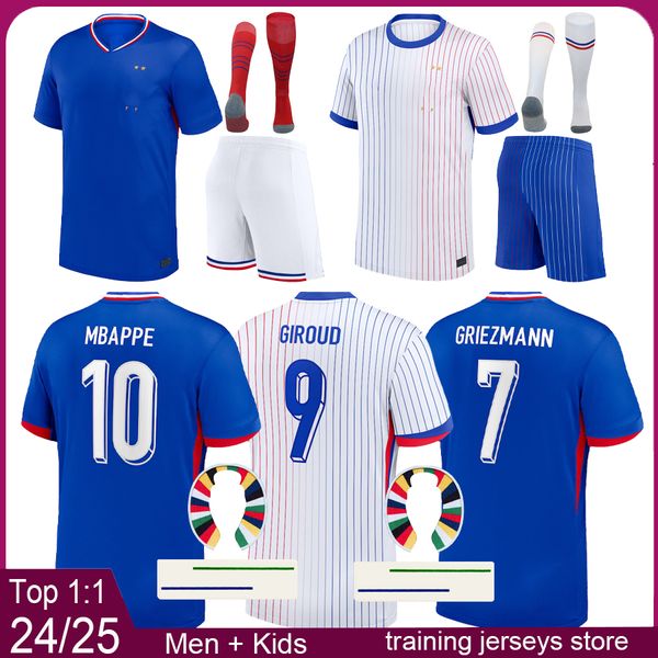 Jerseys de futebol dos fãs de fãs de homens franceses Kits de futebol infantil 2024 Franch Men Player Versão Jersey de futebol 24 25 MBAPPE RIEZMANN GIROUD Kit de camisa de futebol Maillot Camiseta