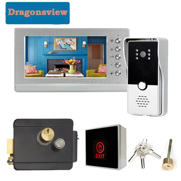 Intercom DragonsView 7 -Zoll -Verdrahtungsvideosechne für Heimtür -Schlosstür -Telefon mit Türklingelkamera Monitor 3A -Stromverriegelung Gespräch