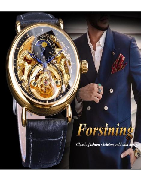 FORNING 2018 Scheletro di lusso Orologio maschile Moon Fashion Blue Hands Waterproof Men039s Orologi automatici Top Brand Luxury5621519