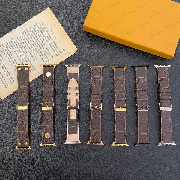 Top Moda Smart Watch Strap Band for Apple Iwatch 9 8 7 6 5 4 3 2 Ultra SE Série de pulseira Pulseira de Designer de Flores de Couro de Substituição de Substituição de Substituição 38 40 41 42 44 45 49mm