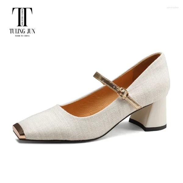 Scarpe eleganti Tuling 2024 Spring Autumn Elegant Woman Square Head Solid Colors Concise singoli tacchi alti pompe per femmina T-6005