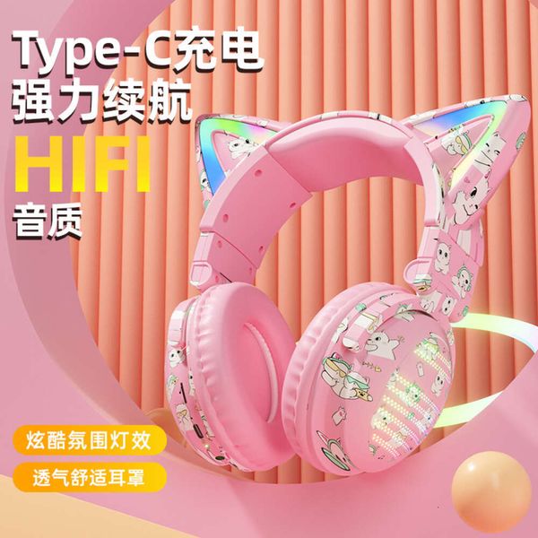 Private Model Luminous Cat Ohr Headset Cartoon Fairy Esports Anime Earphone Wireless Gaming Mobile Computer Kommunikation