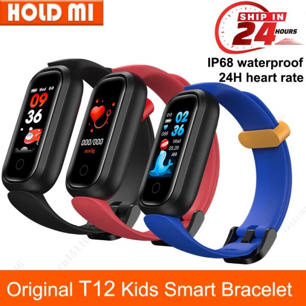 Braccialetti Nuovi bambini T12 Bracciale Smart Bracciale Monitoraggio della pressione sanguigna Ossigeno ANNIAMENTE IP68 WATTERFROWER SPORT SPORT Smart Watch