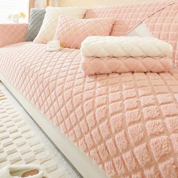 Coperture per sedie divano peluche Nordic Cuscino rosa Ploid addensato divani per soggiorno non slittabile asciugamano morbido per la coperta tappetino per la casa