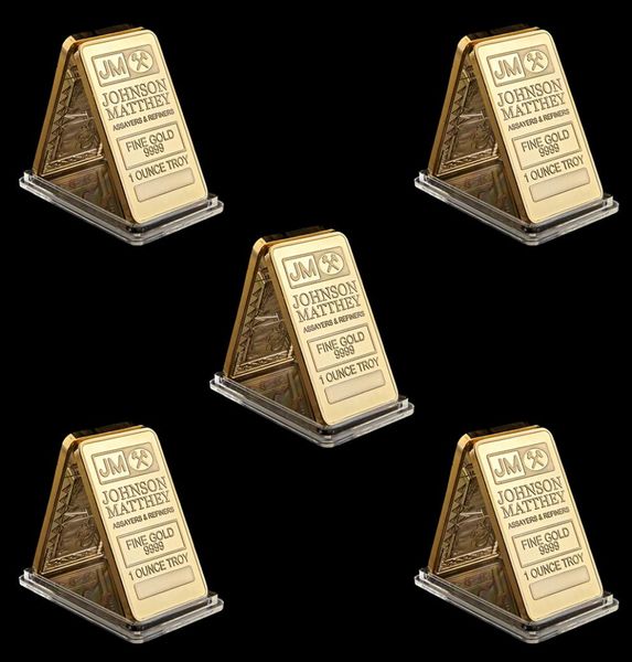 5pcs O Johnson Matthey JM Gold Bullion Craft Sovevenir Bar com Número de série a laser5247571