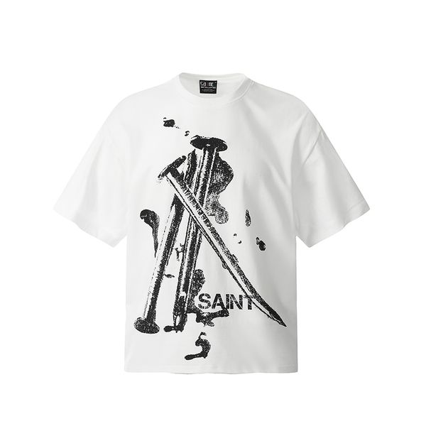 24SS Yaz Japonya Çelik Çiviler Vintage Baskı Tee Moda Erkekler Kısa Kollu Kaykay Tshirt Kadın Giysileri Günlük Pamuk Tasarımcı Tişörtleri 0405