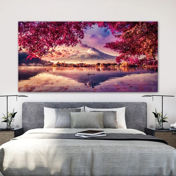 Japan Mount Fuji Poster und Drucke Landschaft Leinwand Malerei Wandkunst Bilder für Wohnzimmer Wohnkultur Kirschbaum Cuadros