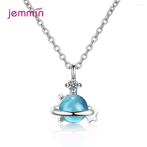 Colares pendentes Moda 925 Sterling Silver Blue Green Ball Colar Shape Long For Women Girls Jóias