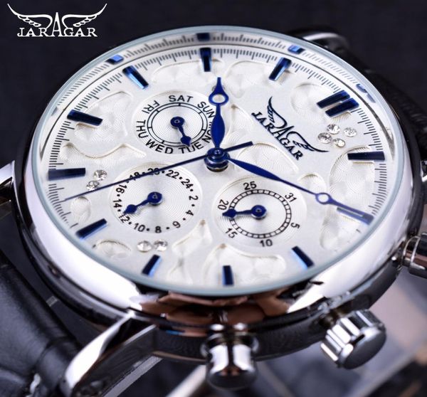 Serie Blue Sky di Jaragar Elegante design Cintino in pelle genuina Orologio da polso maschio Orologi da uomo Top Brand Luxury Clock Men Automatic8232012