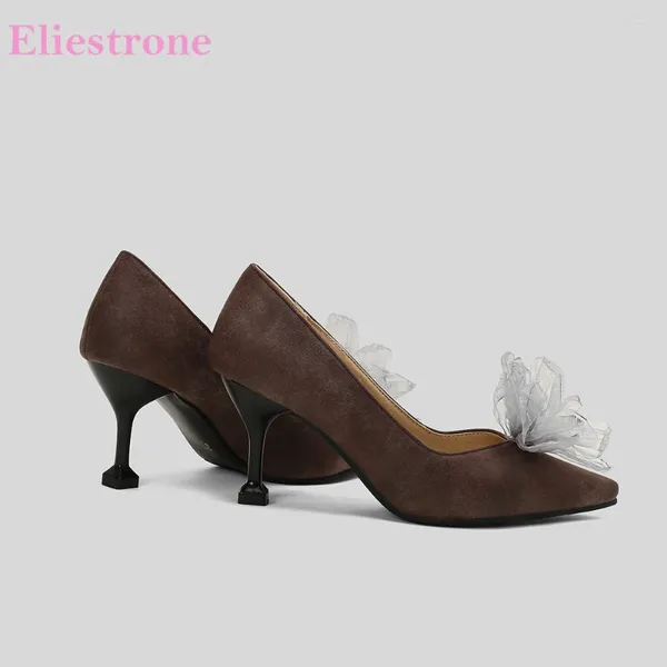 Отсуть обувь 2024 Элегантные коричневые розовые женщины насосы 3 -дюймовые заостренные пальцы на высоких каблуках.