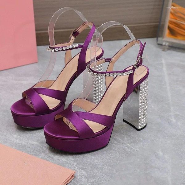 Отсуть обувь Crystal Desinger густые высокие каблуки сандалии пустые пряжки для ремня платформы мода на каблуки свадьба вечеринка на вечеринке