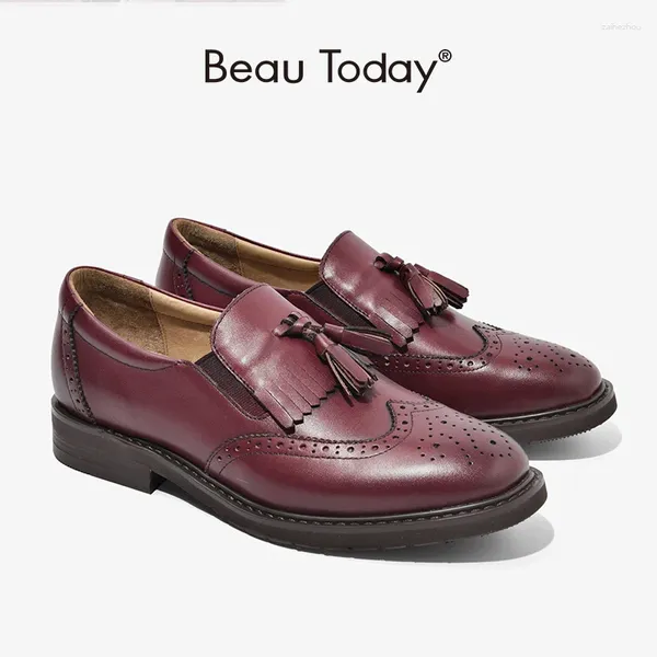 Fare di scarpe casual Donne Donne autentica fring in pelle di pelle di vitello brogue rotonde slittamento in punta su abiti da donna piatti fatti a mano Beauty 21047