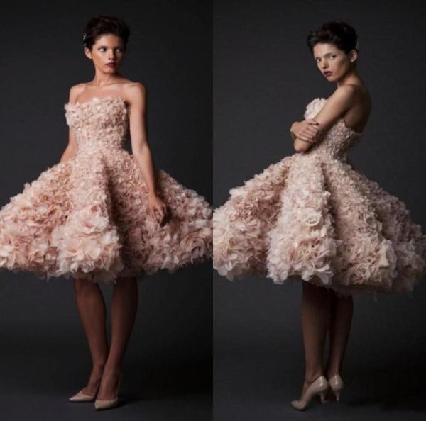 2016 Krikor Jabotian Ball vestido de noiva curto vestidos de noiva charmosa rosa flores de organza vestido de noiva sexy sem alças GO6443682