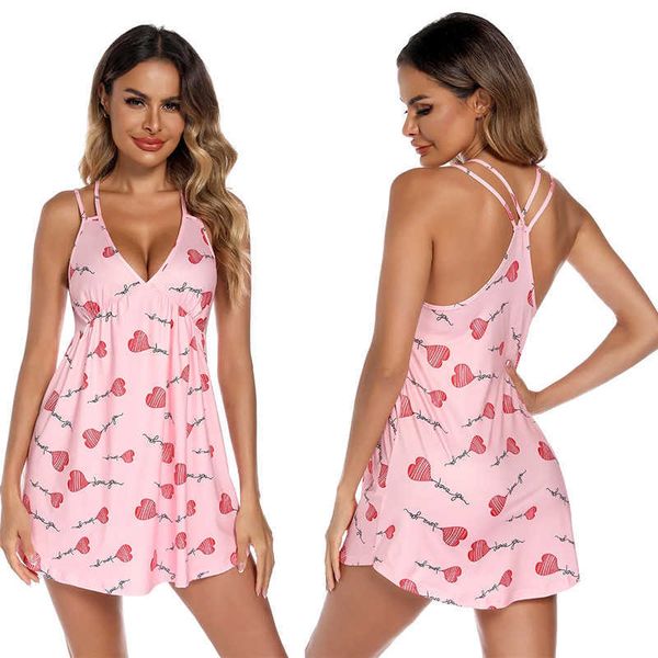 V-образные розовые сердца Главные Babydoll Cemise Bamboom Women Pajamas Сексуальное нижнее белье для ночной рубашки Camisole