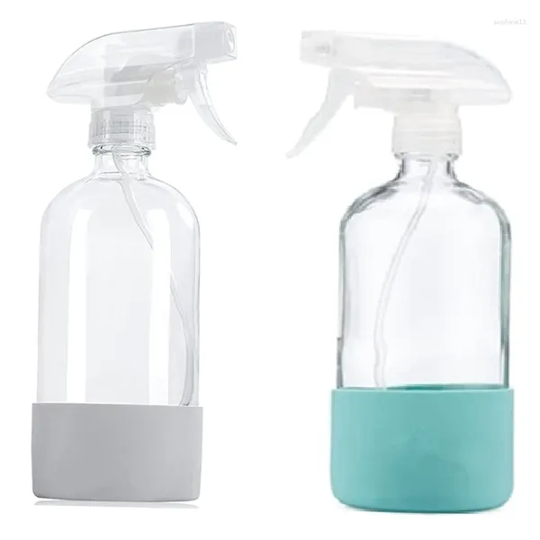 Garrafas de armazenamento vidro de spray transparente com manga de silicone para soluções de limpeza pulverizador de água