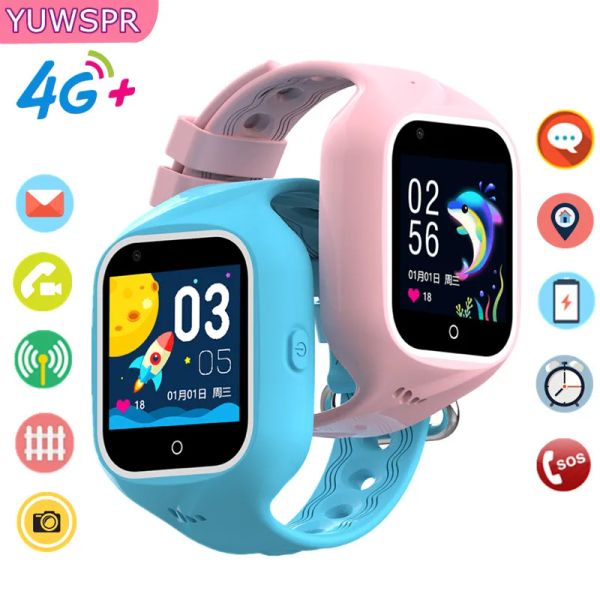 Смотреть 4G Kids Smart Watch Mobile Phone SOS Wi -Fi LBS GPS Tracker Tracker IP67 Водонепроницаемый видеопроект Удаленный мониторинг камера DF60