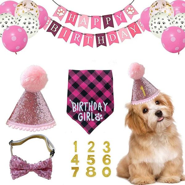 Dog Apparel Birthday Party Supplies Blue Hat and Bandana Set para festas Bib Headgear Neckerchief Decoration