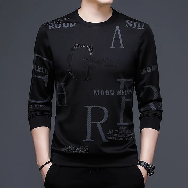 Tanda nera nera di Browon Spring Autumn Uomo a maniche lunghe Collar Fashion Trend Lettera Slim T-Shirt per Men Street Wear 240325
