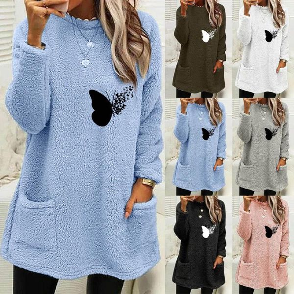 Kadın Hoodies Ladies Ekose Zip Up Ceket Kadınlar Sıradan Crewneck kazak Kış Sıcak Sweatshirts Loungwear Üstleri Cep Uzun Sweat