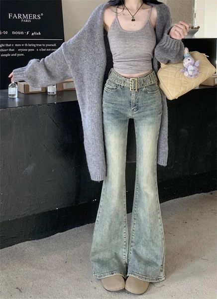 Jeans femminile h.sa 2024 ragazza coreana primaverile dimagranta la fessura elastica azzurra a vita chiara svasata