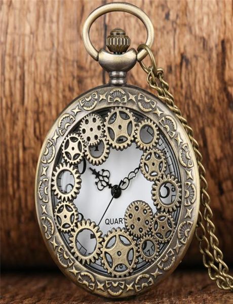Vinha de cobre antiga Hollow out engrenagem quartzo de bolso de bolso steampunk masculina observa o relógio de colar do relógio do relógio 3553740