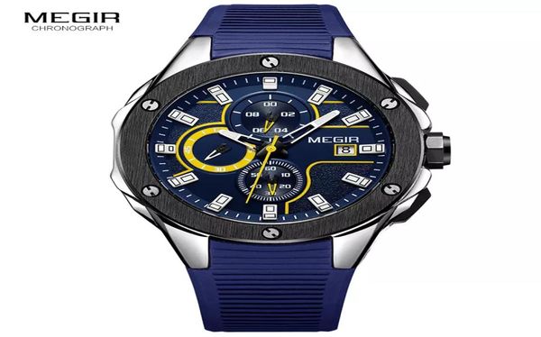 Megir Herren Chronographen Sport rund analoge Quarz -Armbanduhren Datumsindikator Silikonarmband Gurt 2053g Blau Black5193593