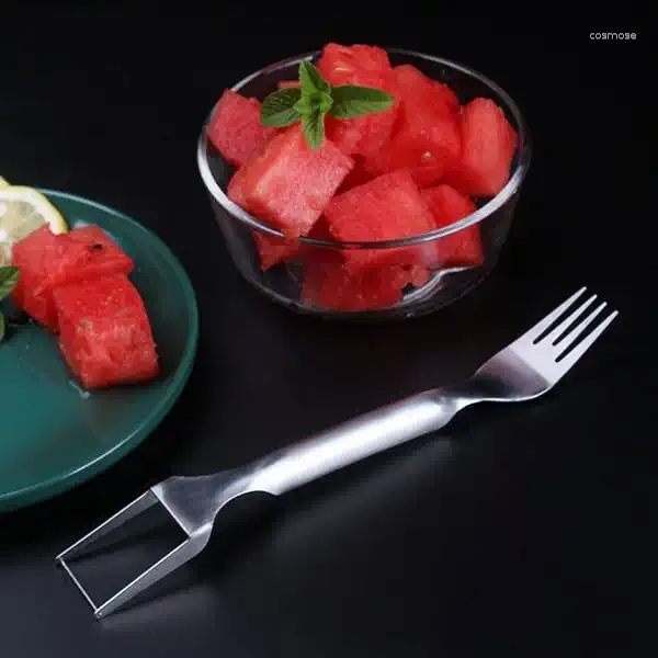 Gabeln 2 in 1 tragbare Wassermelongabel Slicer Mehrzweckschneidermesser Edelstahl Küchenfruchtschneidung
