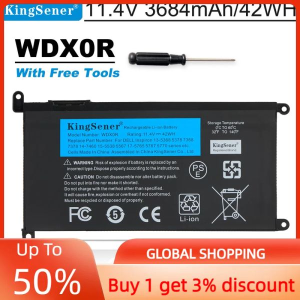 Bateria Kingsenener WDXOR BATERAGEM PARA DELL Inspiron 14 5368 5567 7560 5767 7472 7460D1525S 7368 7378 5565 Latitude 3488 3580 WDX0R