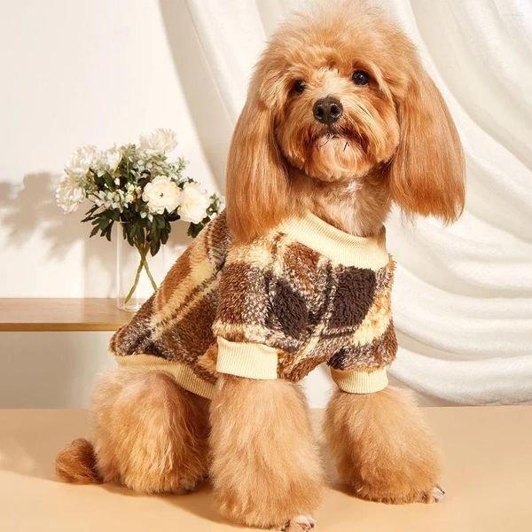 Dog Apparel Fashion Autumn e Winter Pet Clothes Plaid Plusht Cathirt Cat para Teddy Bichon
