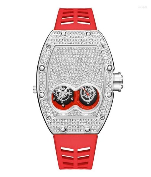 Printime Pintime Original Luxo Full Diamond Iced Out Watch Blinged Gold Gold Case Red Silicone Strap Quartz Clock para MEN4821643