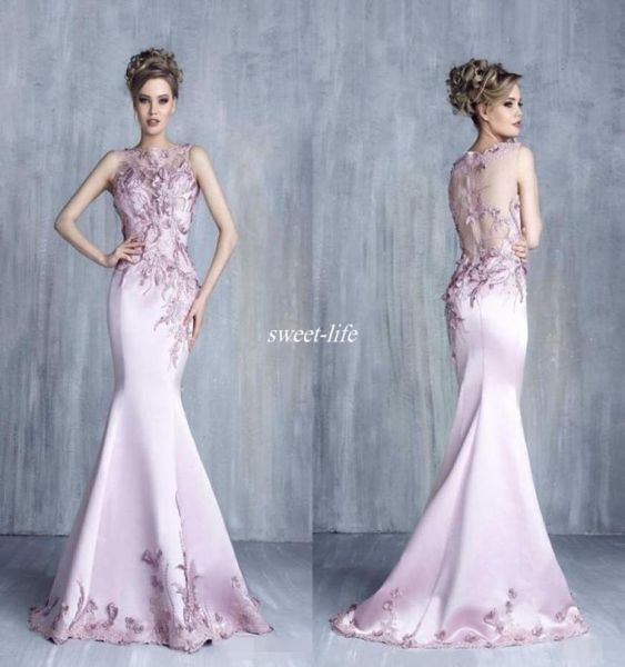 Tony Chaaya 2020 Vestidos de noite Vestidos de cetim roxo leve Mermaid vestidos de baile de renda pura renda sem mangas joia pescoço barato Part4723927