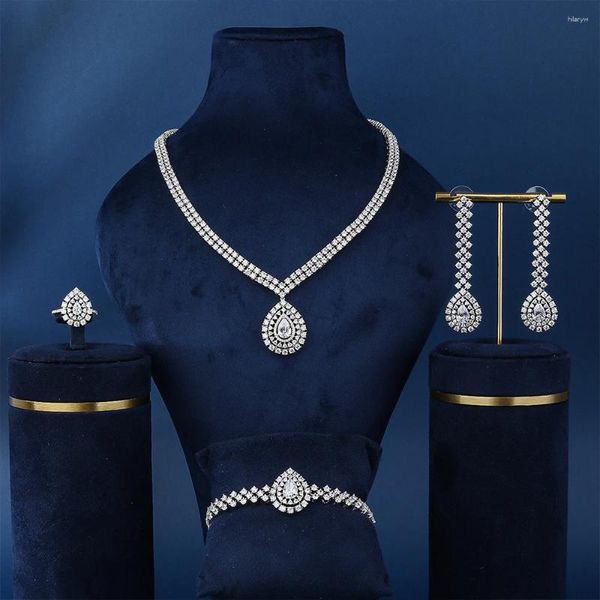 Orecchini di collana set 019270 Sposa per donne collane di zirconia cubica Dubai Impegno per matrimoni Accessori per gioielli in cristallo