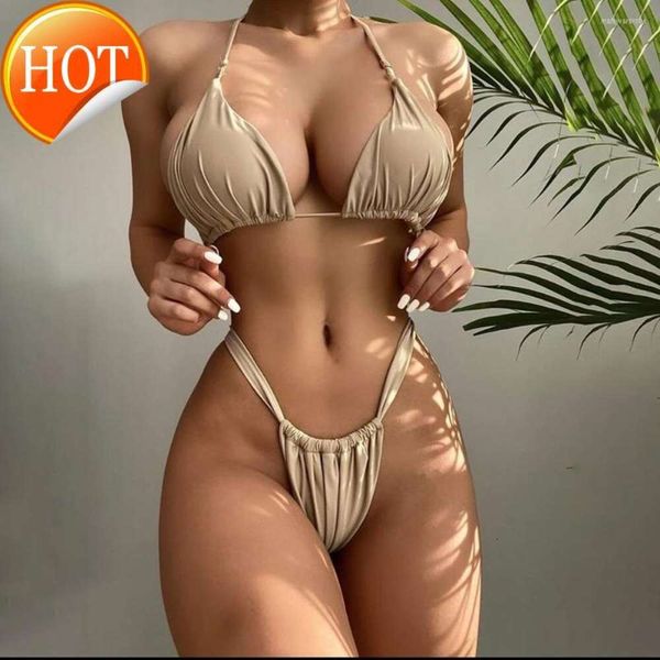 2024 New Mody Designer Womenswear Womenswear Sexy Womens Sexy String Triangle Bikinis Suit Halter Micro tanga de tanga Mulheres sólidas Solid 2 peças