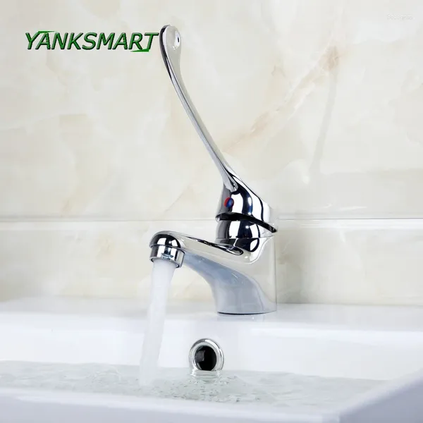 Rubinetti del lavandino da bagno yanksmart manico lungo rubinetto miscelatore in ottone cromata singolo torneira vanity taps