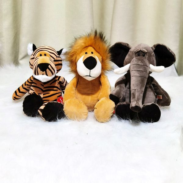 Bonecas de animais florestais, leões, elefantes, tigres, macacos, veados, brinquedos de pelúcia, bonecas de pano infantil, presentes de férias por atacado