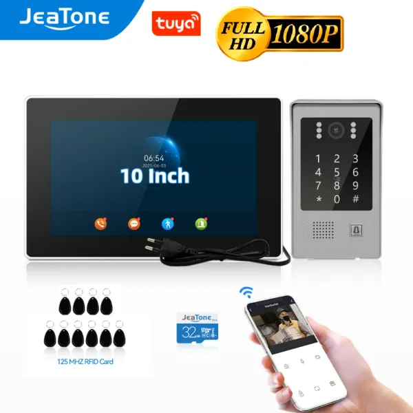 Intercom jeatone 1080p Video Wifi Intercom in casa privata wireless 10 pollici monitor touch screen con campanello cablato RFID Codice tastiera