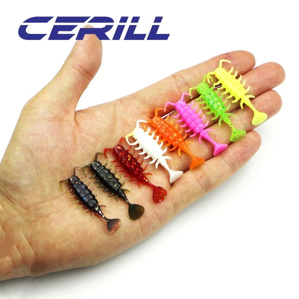 Cerill 20 pcs 3cm 1g isca de minhocas larva flutuante Larva suave gabarito WobBlers Artificial Silicone Shrimp Minnow Shad Carp Bass Swimbait 240401