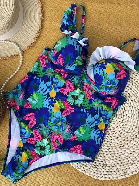 Frauen Badebekleidung Schwimmanzug für Frauen ein Stück Badeanzug sexy gedruckte Blumen -Rüschen Trikini Plus Size Bading