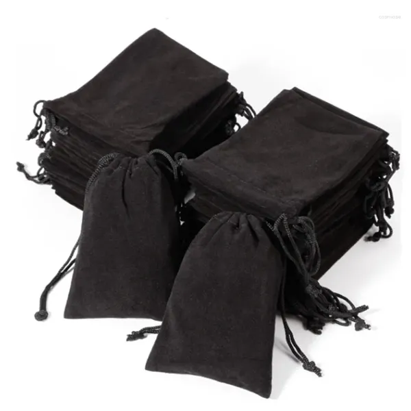 Caixas de armazenamento bolsas de veludo macio jóias de jóias Pacotes Packaging Packing Rings Earrings Fabric Festy Wedding Supplies Black