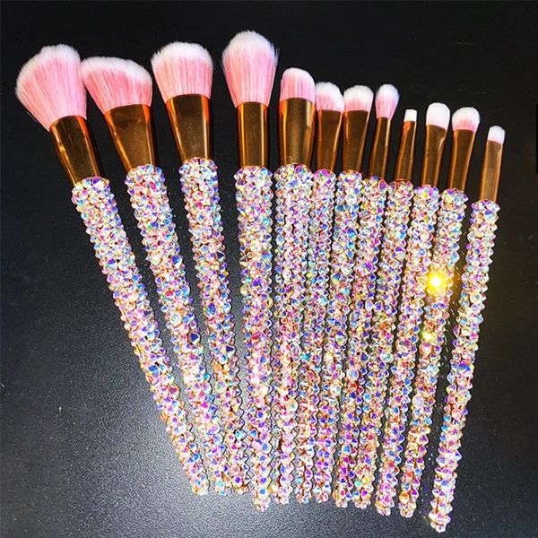 12pcs/set spazzole per il trucco a bordo diamante gemme strumenti di bellezza del trucco completo Diamond in polvere sfiornate Bling 240326