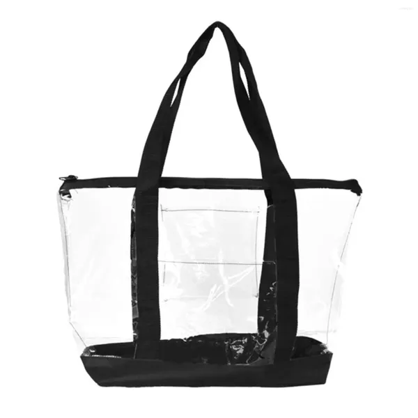 Stume da stoccaggio Clear Transparent Shop Shop Sicket Work Tote (con cerniera) in nero per donne uomini in PVC Messenger Hanse Concert Sports