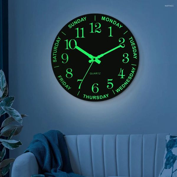 Настенные часы 12 дюймов светящиеся часы Большие часы ночные огни тихие круглые декоративные деревянные зерно