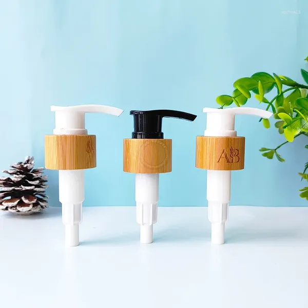 Bottiglie di stoccaggio 5pcs/lotto Eco-friendly Wood Grain Bamboo Dispenser Pumps Applicazione dei coperchi per 24 mm 28 mm Cosmetici Shampoo Glass Plastica